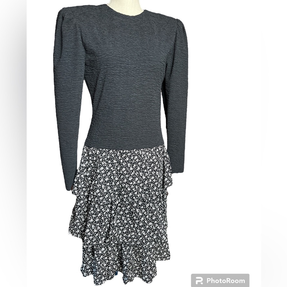 Vintage David Warren NY Black Textured Top W/ Black & White Bottom Dress- Y2K